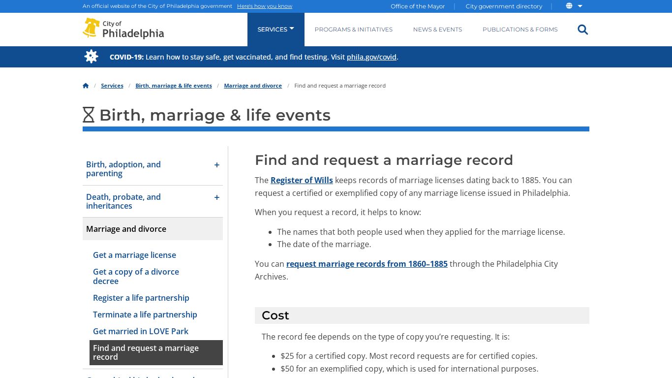 Find and request a marriage record - City of Philadelphia